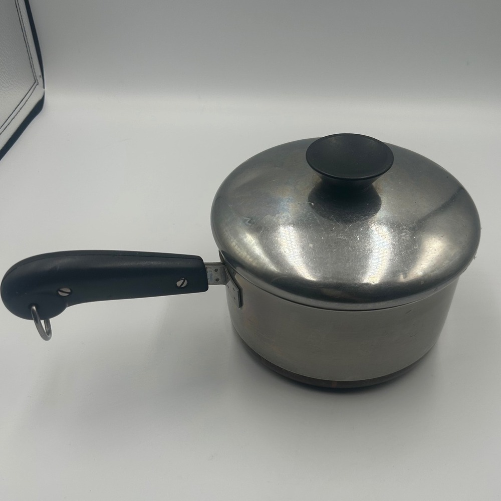 Revere Ware 1 Quart Saucepan with Lid Copper Bottom Stainless Steel Vintage 1801